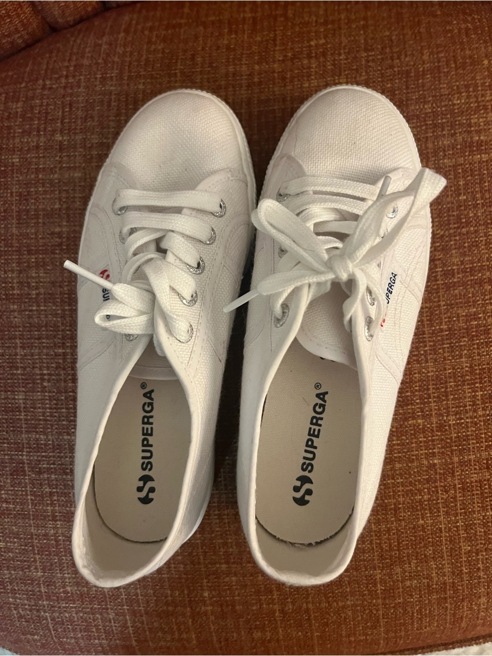 Superga White Canvas Low-Top Lace-Up Sneakers, Size 6